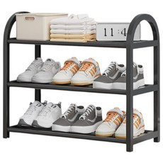 Wonriver 玄關大型整潔三層鞋架, 黑色, 1個