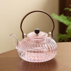 粉色玻璃茶壺與蠟燭溫茶爐套裝, 粉色, 南瓜壺