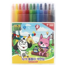 티티 애니멀캠프 돌돌이 색연필 12색 1세트 / 미술놀이 그림그리기 색칠놀이 학습준비물