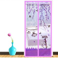 新款方格卡通防蚊門簾磁性軟紗門簾紗門加密防蠅蟲門簾, 猴子郵箱粉色,100X210CM