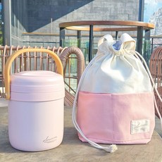 스밈콤마 보온 도시락통+보온 가방 세트, 1세트, 핑크2.2L+핑크가방