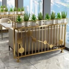 【格森】矮隔斷半墻餐廳卡座火鍋店圍欄鐵藝長虹玻璃餐飲飯店過道擋闆屏風, 定製七星款式配花籃  金色  每平方