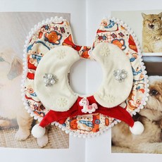 i豆寵物生活館 原創新年款中國風叮噹泡芙寵物口水巾 超萌 可愛 寵物配飾, 1個, 叮噹泡芙,XS脖圍（15-20）