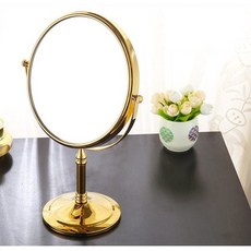 復古歐式全銅桌上立鏡 - 雙面三倍放大化妝鏡, 金色