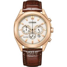 CITIZEN 光動能計時腕錶 玫瑰金錶殼 咖啡色鱷魚紋皮革錶帶