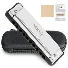 VANPHY Harmonica 10홀 온음계 블루스 하모니카 C 둥근 구멍 블루 블랙 케이스 포함 성인 전문가 초보자 학생용 선물실버 2998735, VANPHY Harmonica 10홀 온음계 블루스 하