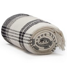 Americanflat 127x152.4cm(50x60인치) 담요 - 소파 침대 의자를 위한 부드럽고 통기성이 좋은 면 담요 - 가정 사무실 또는 실외 사용에 적합한 장식, 베이지 블랙 플레이드