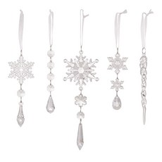 聖誕節裝飾雪花冰錐組 (五款各一) 透明水晶雪花吊飾 聖誕樹裝飾品, 造型雪花冰錐, 5個