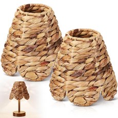Lewtemi 2 Pcs Natural Rattan Lampshade Cover Water Hyacinth 2.76‘'topx5.91‘'bottom Small Lamp Shad, Lewtemi 2 Pcs Natural Rattan L