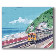 MANTO 台灣製造 DIY數字油畫 日本花海歐洲風景 初學者專用, 台東藍．多良車站, 1套
