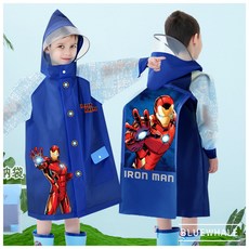 [블루고래] 최신상 어벤져스 아이언맨 IRONMAN 레인코트 지퍼형 우비 초등학생 아동 키즈 유아동우의 단품 (파우치 증정)