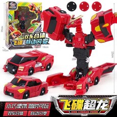 咖寶車神 變形機器人玩具 防爆特警金剛 兒童益智玩具, 1個, 經典飛碟超龍（雙車合體自動閃變）
