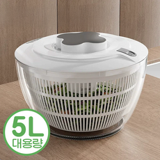 Hankee 대용량 야채탈수기 5L 가정용 자동 샐러드 스피너 채소탈수기, 화이트, 1개