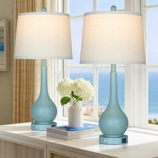 Rinweey 거실용 66cm(26인치) 골드 테이블 램프 싱글 침실용 터치 컨트롤 침대 옆 USB 충전 포트가 있는 나이트 스탠드용 3방향 조도 조절 가능한 엔드 램프 (, 레트로 블루 (2팩)