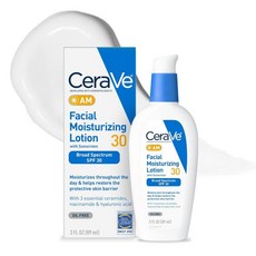 CeraVe 세라비 AM 페이셜 모이스처라이징 로션 SPF 30 오일 프리 페이스 모이스처라이저 (SPF 함유) 히알루론산 나이아신아마이드 세라마이드 함유 논코메도제닉 광범위, 3 fl oz (1개입)