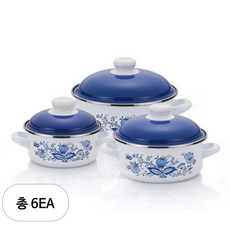 ELO 인덕션 쯔비벨 낮은형 법랑냄비 세트 3개, 혼합색상, 양수냄비 14cm + 18cm + 24cm, 6세트