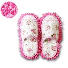 청소용 극세사 실내화 꽃무늬 탈부착형 약255mm, 1개, 분홍