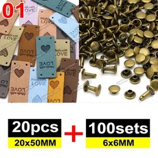 20pcs 믹스 가죽 레이블 100 세트 6x6MM 금속 스파이크 수제 의류에 대 한 양각 태그 DIY 모자 바느질 액세, 15 01