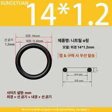 매트릭스 O형 실링 링 내열 실리콘 고무 압유 맞춤 제작, 1개, 14mm 1.2mm x10