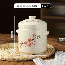 雙蓋陶瓷燉盅 1100ML 適用於煲湯/盛湯, 1個, 適用於煲湯/盛湯,600ML雙蓋雙耳