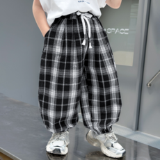 男童夏季透氣防蚊格子束腳褲 休閒百搭長褲