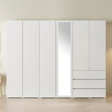 아씨방가구 피트 원터치 행거 싱글+전신거울+서랍 옷장 세트 2400, 이불장형 화이트