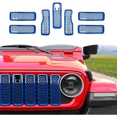 전면 그릴 메시 인서트 장식 외부 액세서리 지프 랭글러 JL JLU & 글래디에이터 JT 2024+ 화이트, Blue, Grille With Mesh, 1개