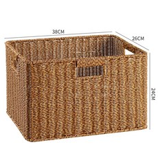 틈새 라탄바구니 등나무 수납바구니 사각라탄바구니 보관함, 1개, U. 짙은 커피색 38x26x24cm 트리플 핸들