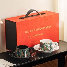 莫里斯復古鳥陶瓷咖啡杯套裝 附禮盒, 復古鳥一黑一白+橙色禮盒, 1個