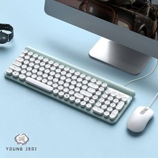 young jedi 유선 키보드 마우스 세트 로봇 터치 키보드 무음소음 필름 오피스 노트북 태블릿 게임 전용 USB 귀여운 휴대용 키보드 게이밍키보드 기계식키보드, 녹색