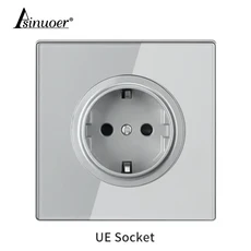 회색 강화 유리 벽 스위치 패널 LED 유럽형 16A 소켓 레트로 토글 조명 EU UK 2USB 1구4구, 10 EU Socket