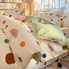 무인양품 순면 이불 커버 150x200 싱글 침대용 겨울 침구, 도트 리틀 베어