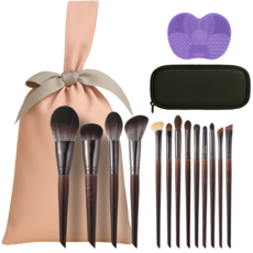 {당일배송} 차차앤코 프리미엄13종 우드 메이크업 브러쉬세트( 브러쉬파우치+실리콘세척패드), 1개, 브러쉬세트