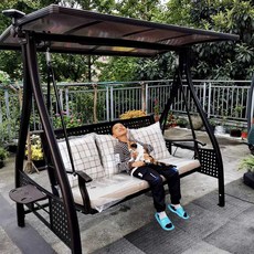 정원그네의자 원목벤치그네 옥상흔들의자 공원용, 프라하 3인용 그네 (쿠션 없음)