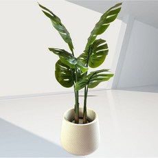 仿真綠植高級感連體桿龜背竹客廳酒店軟裝假花落地大盆栽室內造景仿真花永生花人造花乾燥花永不凋零拍照道具假花裝飾居家裝飾, 90cm6葉連體龜背竹+白盆, 1個