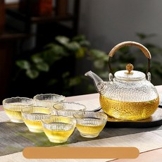 하이라이트용 소형 물끓이는 유리 손잡이, 901ml 이상 1L 이하, 1L, 스노우포인트 900ml 연꽃잔 6개