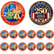 랜디칼 250주년 기념 주화 12개 자유의 여신상 및 미국 국기 애국 수집품 기념품 기념일 축하 디스플레이 챌린지 수집가를 위한 선물, 12, 250th Anniversary