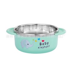 304不銹鋼兒童卡通嬰兒輔食碗幼兒園喫飯碗防燙防摔小孩子喫飯碗, 綠色, 1個