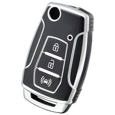 OFFCURVE 쌍용자동차 엣지라인 3버튼 스마트키 티볼리 G4렉스턴 풀커버 적용 TPU 키케이스 키홀터 단품, 블랙 실버, SS01 쌍용