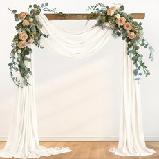Loopiske 아이보리 Wedding Glitter Arch Draping Fabric 29" x 6.5 Yards 3 Panels Sheer Backdrop Curtains