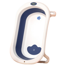 LEMU 嬰兒折疊浴盆 數顯感溫防滑加大款 0-8歲適用 深海藍, 【數顯感溫】深海藍