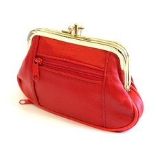 [ 867518 ] 여성용 가죽 미니 지갑 ID 신용 카드 현금 동전 홀더 케이스 오거나이저 프레임 및 지퍼 잠금 - 레드 (COIN03-레드) 더블 키스 락 4 포켓