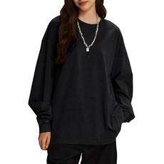 남성용 오버사이즈 빈티지 긴소매 티셔츠 애시드 워시 부드럽고 편안한 핏 크루넥 스웨트셔츠 06olk-white L 269671, 블랙