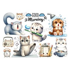 可愛動物 水轉/熱轉 貼紙組 早安主題水晶貼, 1個, 藝術紙-A4