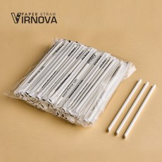 【Virnova】 竹纖維 紙吸管 8x220mm 白色 尖頭 獨立紙包 100入 生物可分解 環保吸管, 1包, 100支