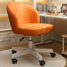 Shark家具 奶油風臥室電腦椅 舒適耐坐 輕奢辦公椅 家用學生椅, 桔色加厚貓抓皮【防爆滑輪塑料腳】,自動剎車防爆重力輪