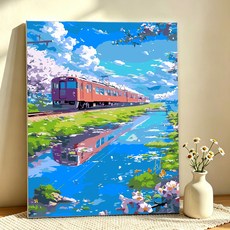 DIY그림그리기 명화그리기 캔버스 유화그리기세트 40 x 50cm, 1개, 005 사쿠라열차