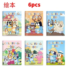 Bluey 및 Bingo Diy 색칠 그리기 책 애니메이션 만화 컬러 낙서 그림 교육 퍼즐 장난감 어린이를위한, 02 6pcs