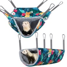 Bienbee 흰족제비 쥐 해먹 2개 세트 케이지용 세탁 가능한 기니피그 은신처 침대 부드럽고 작은 동물 터널 장난감 페렛 케이지 액세서리 고슴도치 슈가 글라이더, 딥 블루 라지 플로럴