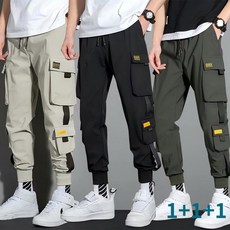 1+1+1남성 카고 조거팬츠 밴딩 9부 팬츠 여름 얇은 바지 멀티포켓 작업복 아웃도어 스포츠 캐주얼 데일리 스트릿 루즈핏 팬츠